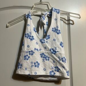 Floral Blue and White Women's Top